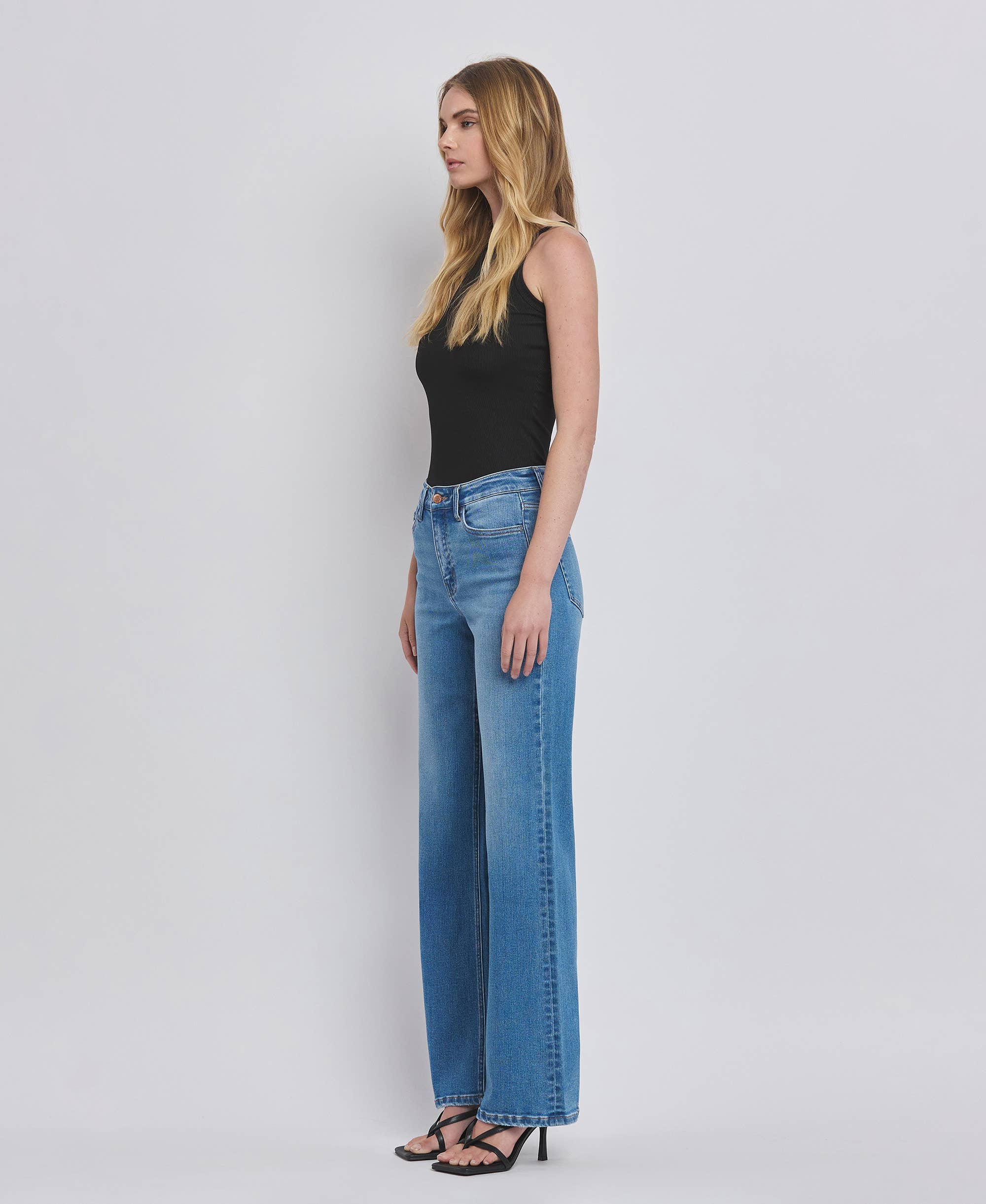 HIGH RISE MEDIUM WASH WIDE JEANS F5296MD