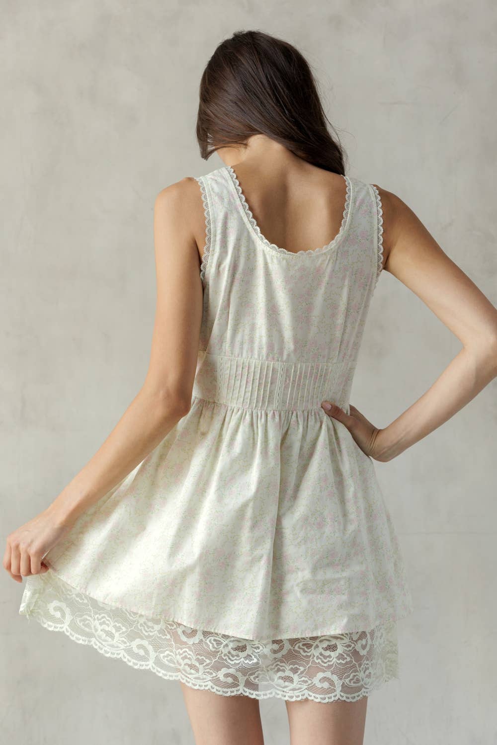 JD8144 - LACE TRIM FLORAL MINI DRESS