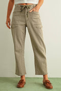 P6194   STRIPED PATTERN WASHED BARREL PANTS WITH BELT