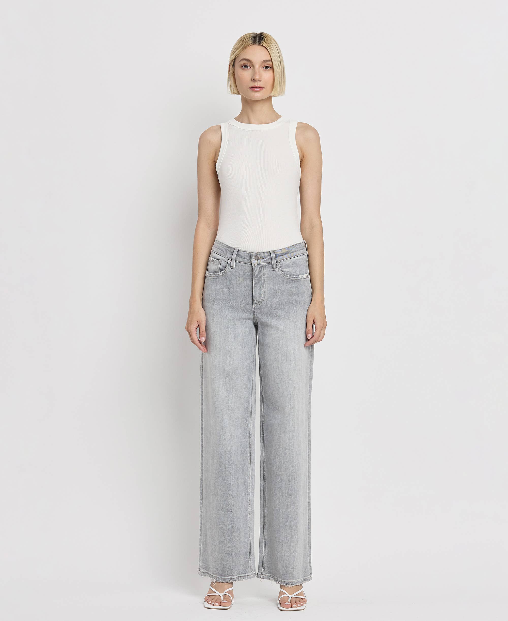 HIGH RISE LIGHT GREY WIDE LEG JEANS F5651