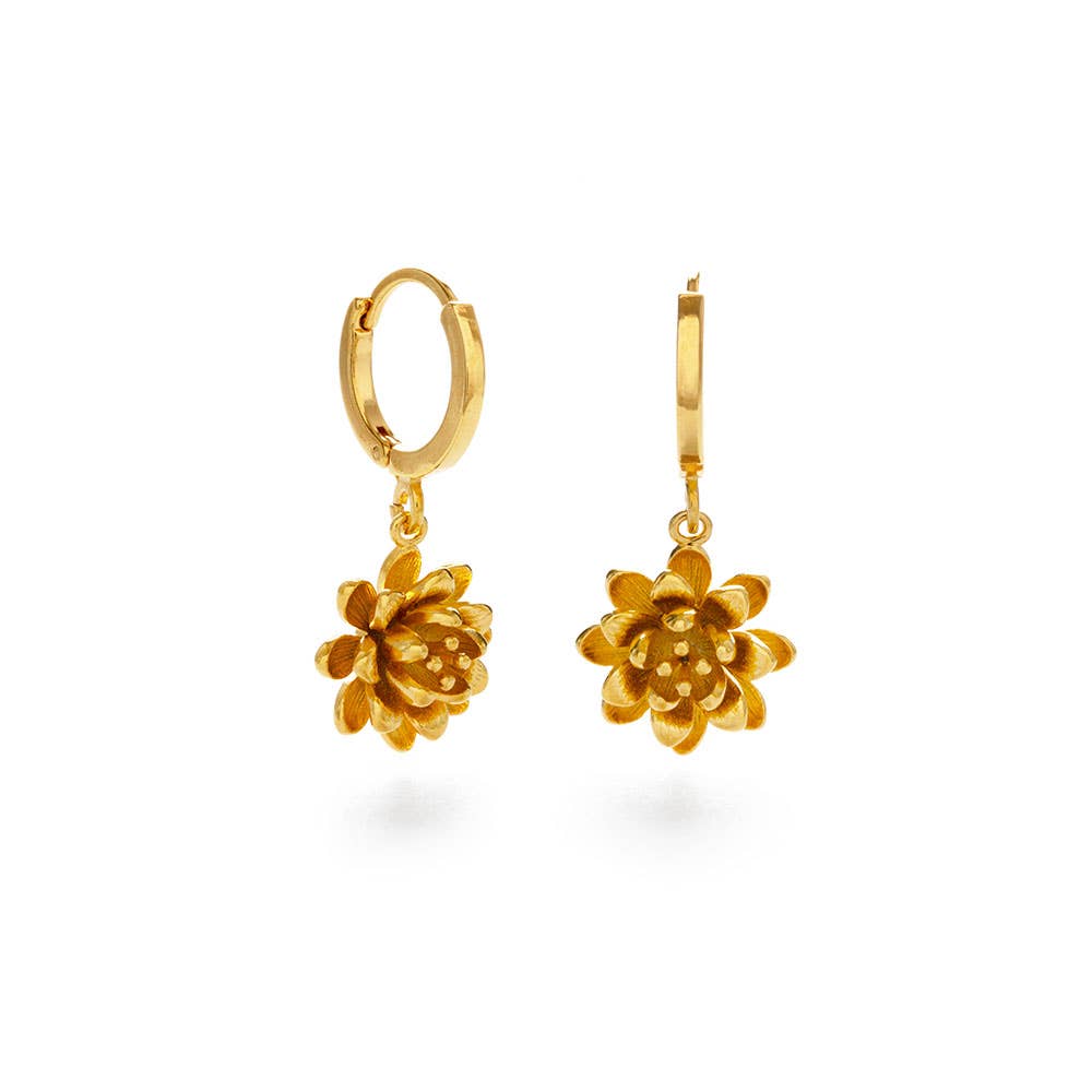 Lotus Flower Huggie Hoop Earrings