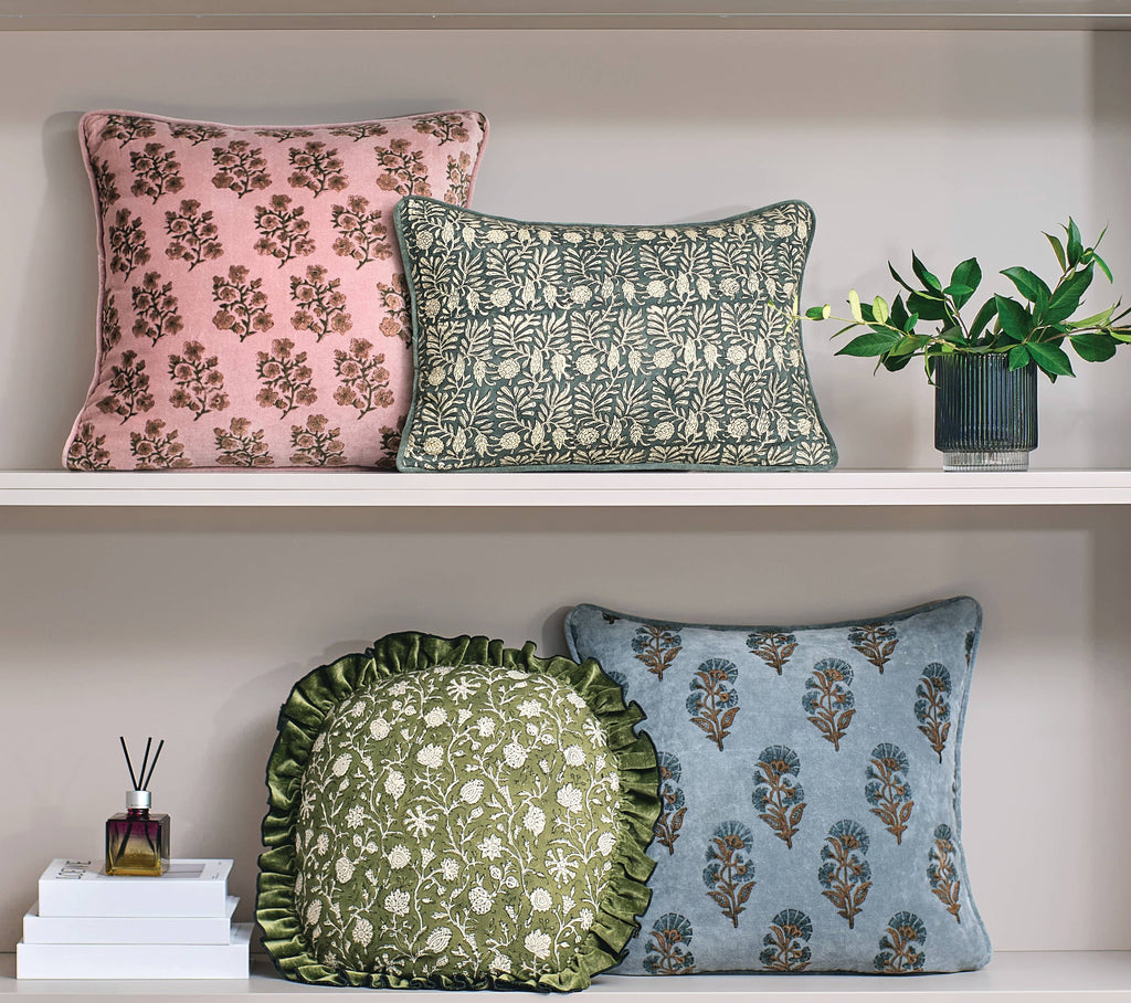 Block Print Leaf Squares Pillow