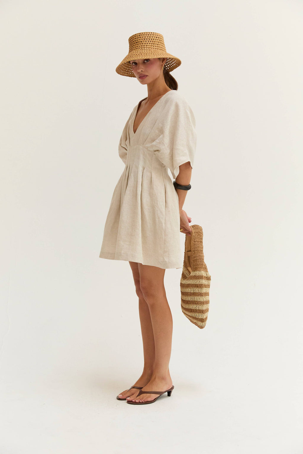 CD9813 - Thea Pleated Linen Mini Dress
