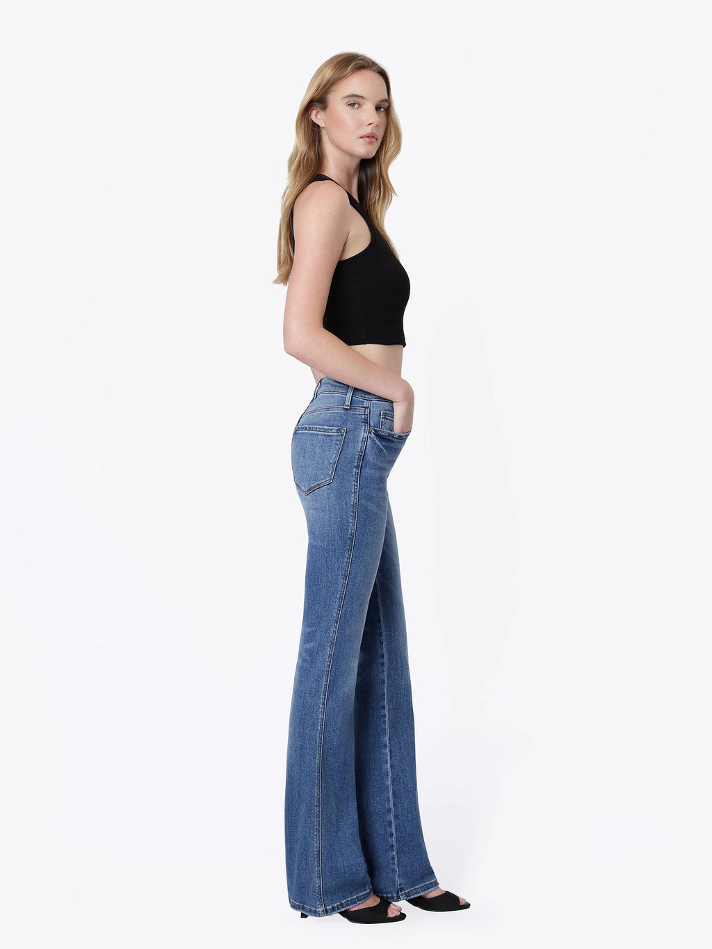 HIGH RISE MEDIUM DARK WASH FULL LENGTH BOOTCUT JEANS F5099