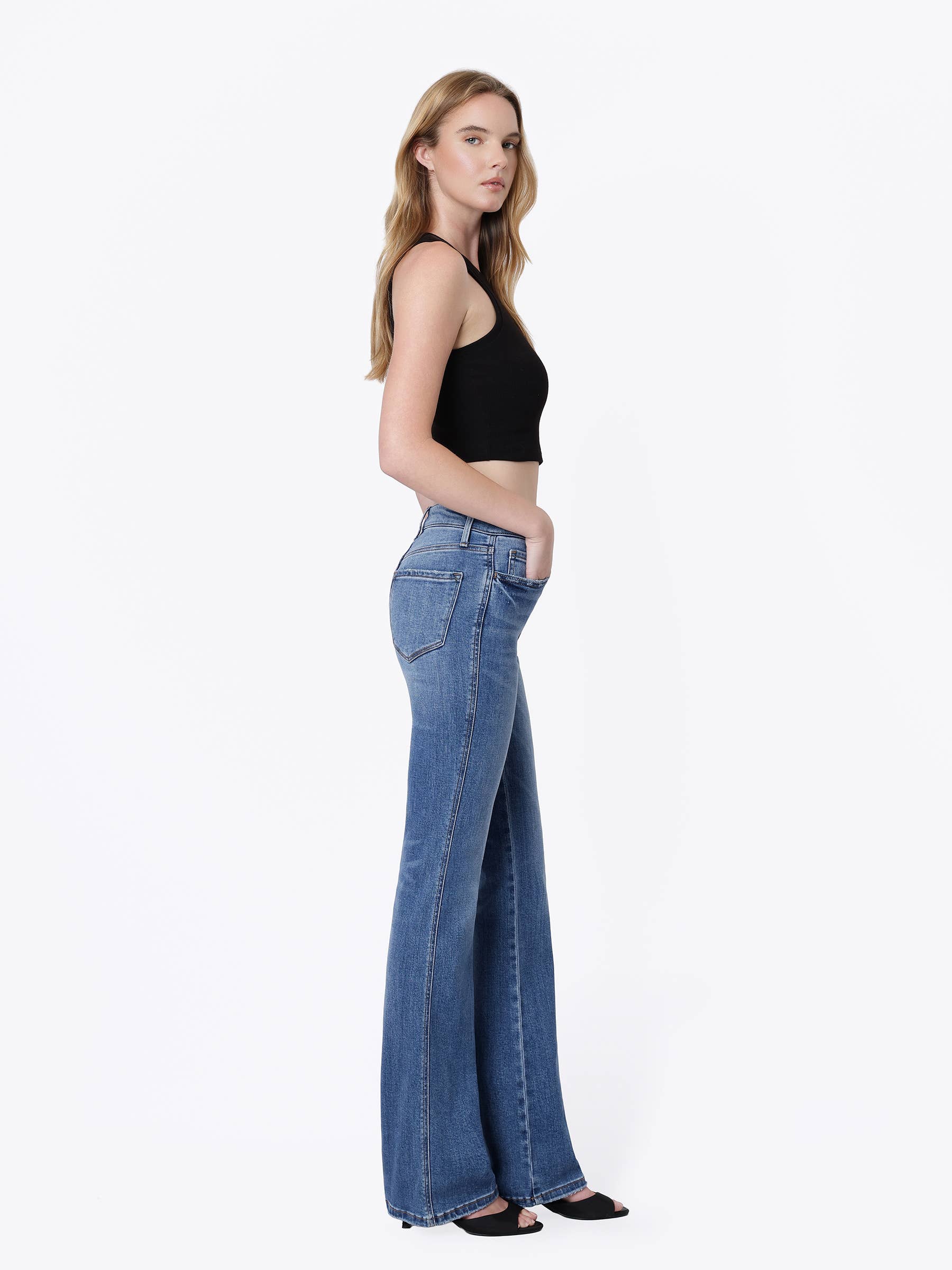 HIGH RISE MEDIUM DARK WASH FULL LENGTH BOOTCUT JEANS F5099