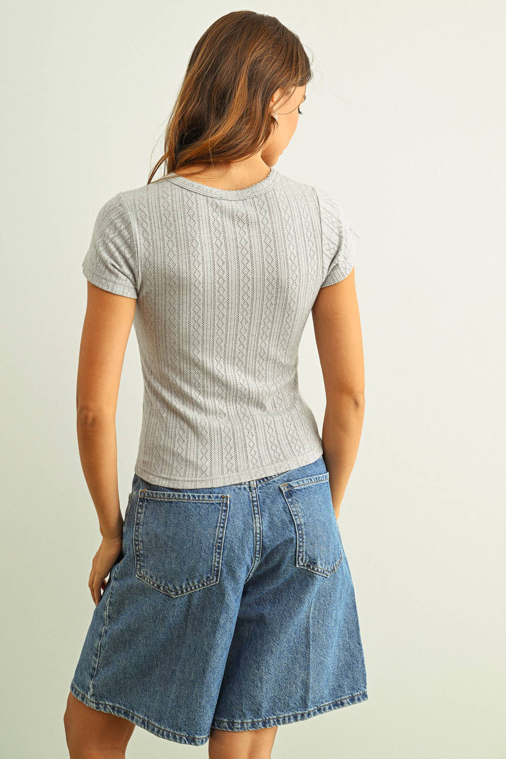 ET6157   POINTELLE FABRIC SHORT SLEEVE TOP