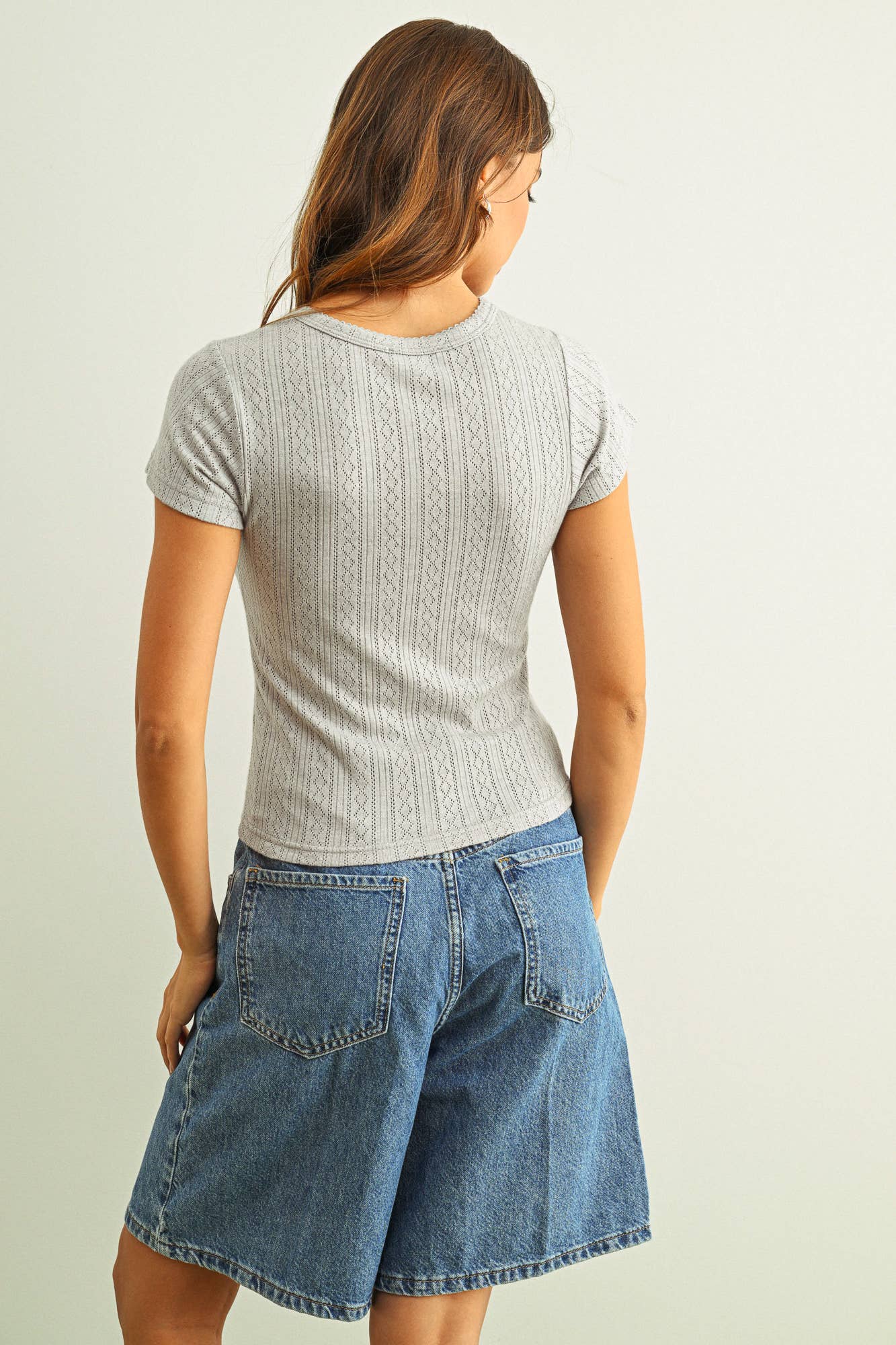 ET6157   POINTELLE FABRIC SHORT SLEEVE TOP