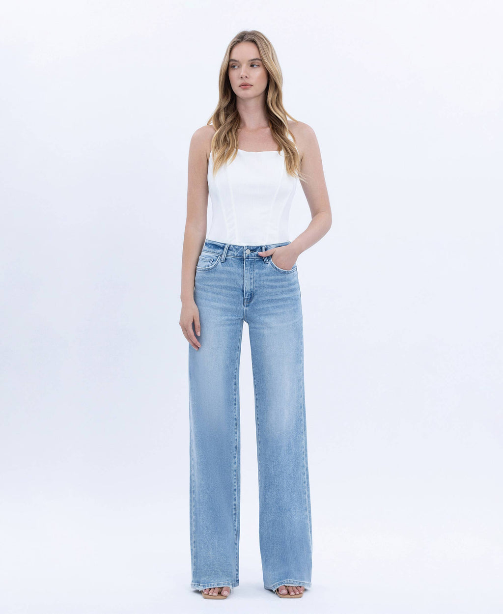 HIGH RISE FULL LENGTH LIGHT WASH WIDE JEANS F6060