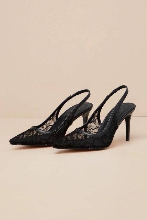 BETHANY-1 POINTED TOE LACE SLINGBACK STILETTO HEEL