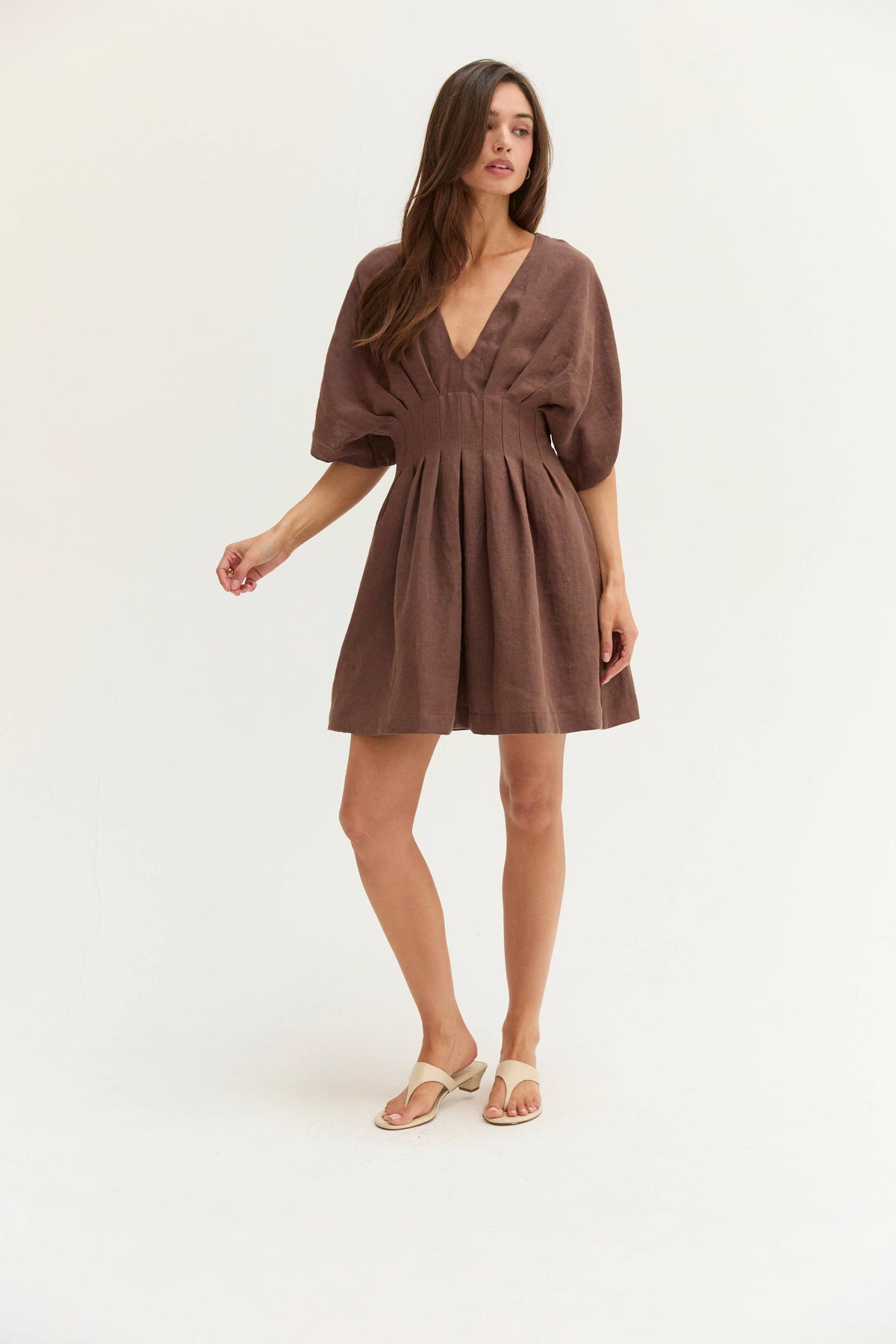 CD9813 - Thea Pleated Linen Mini Dress