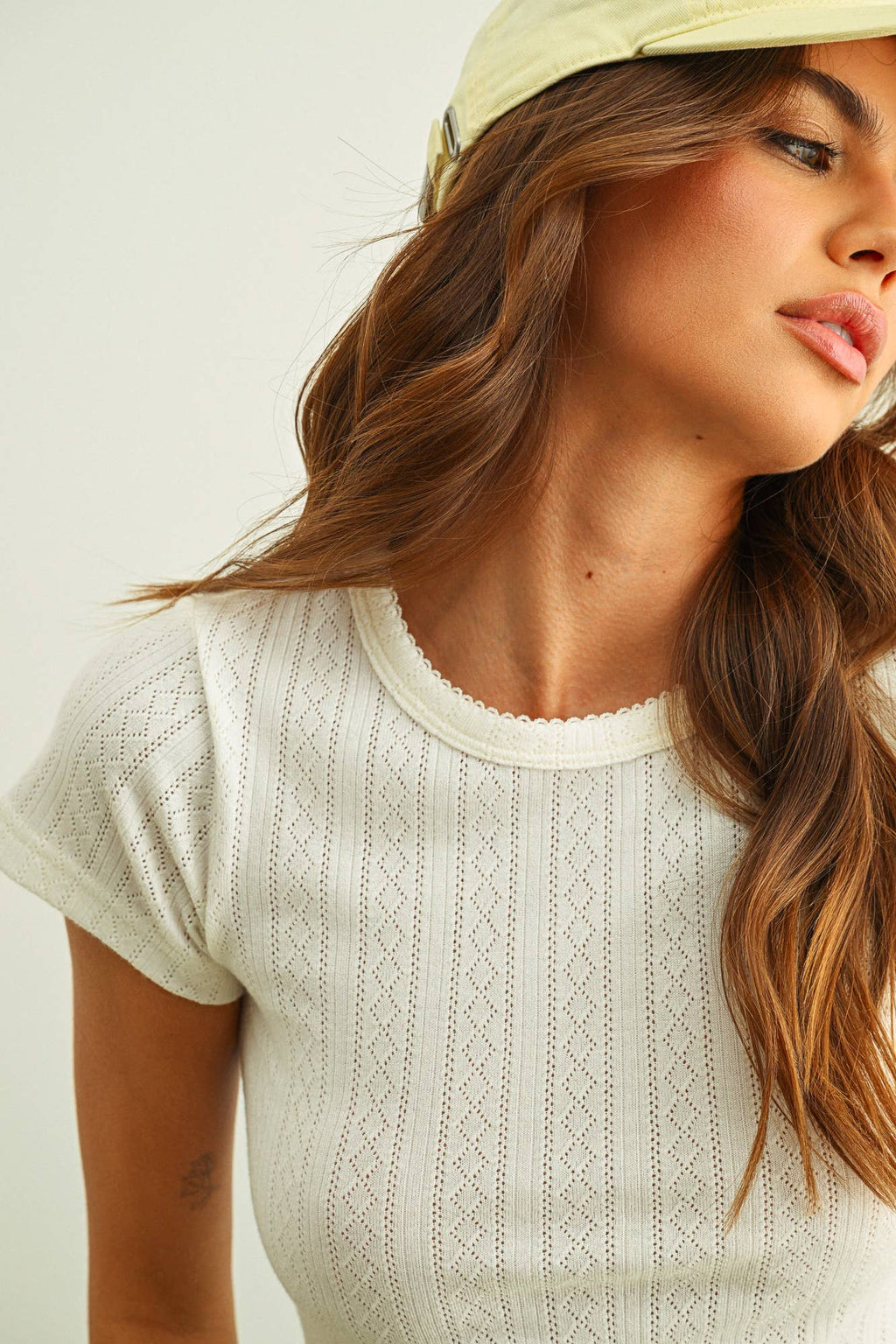 ET6157   POINTELLE FABRIC SHORT SLEEVE TOP