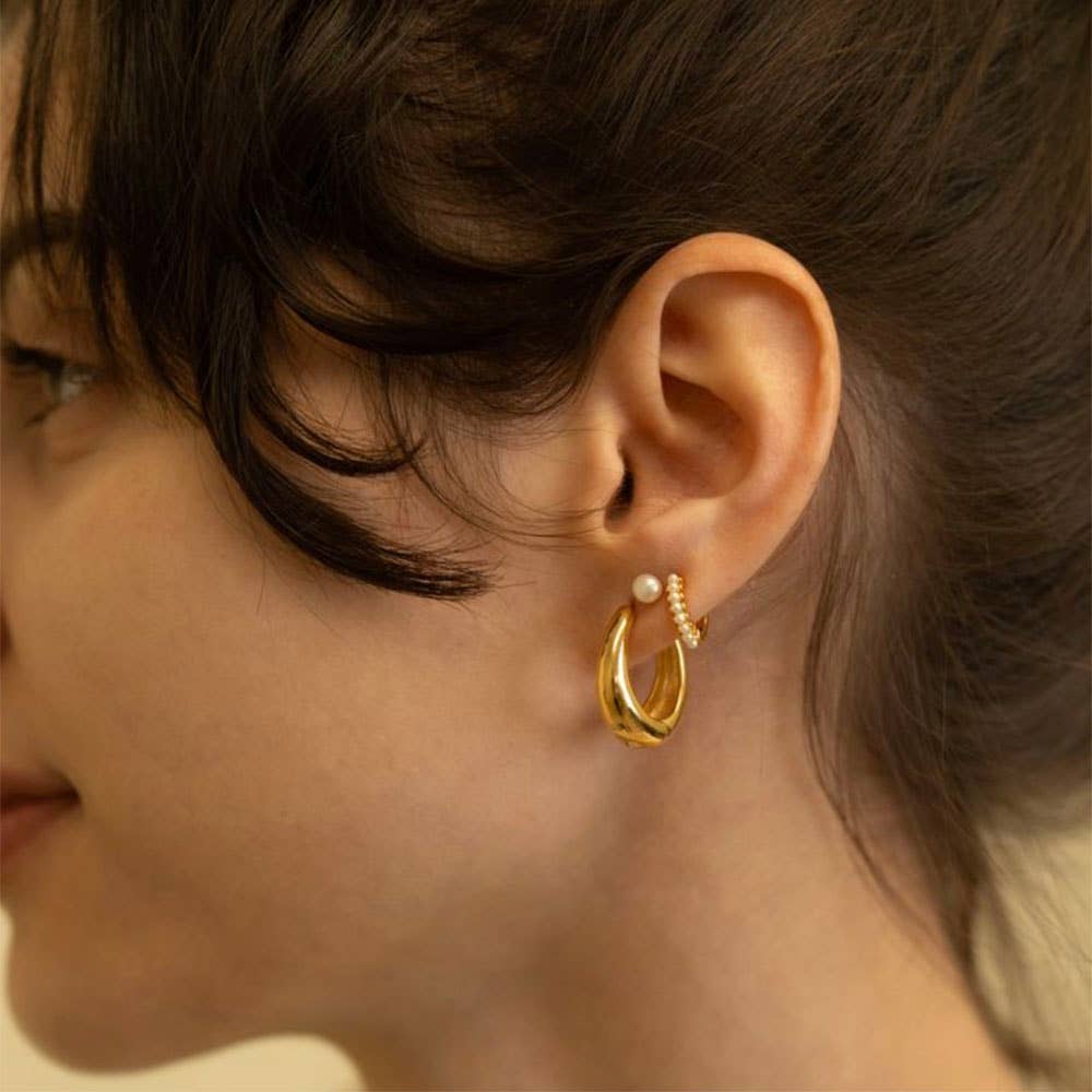 10mm Pearl Huggie Hoop Earrings