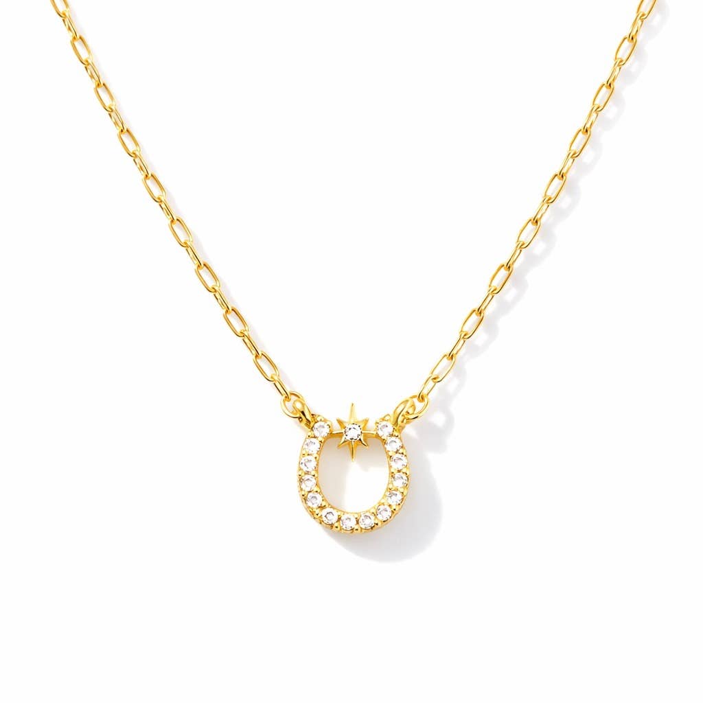 Zircon Lucky Horseshoe Necklace - Gold Filled
