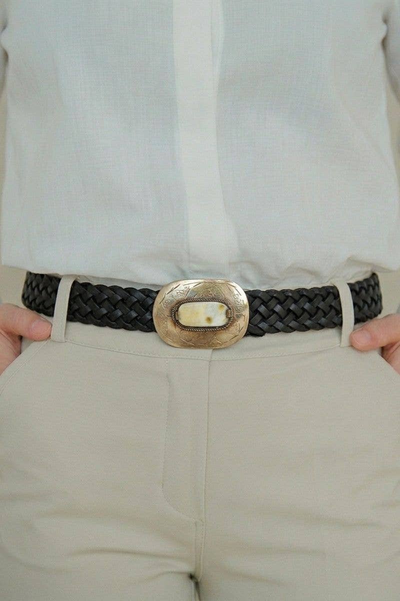 MERCURIO NARROW BLACK LEATHER BELT