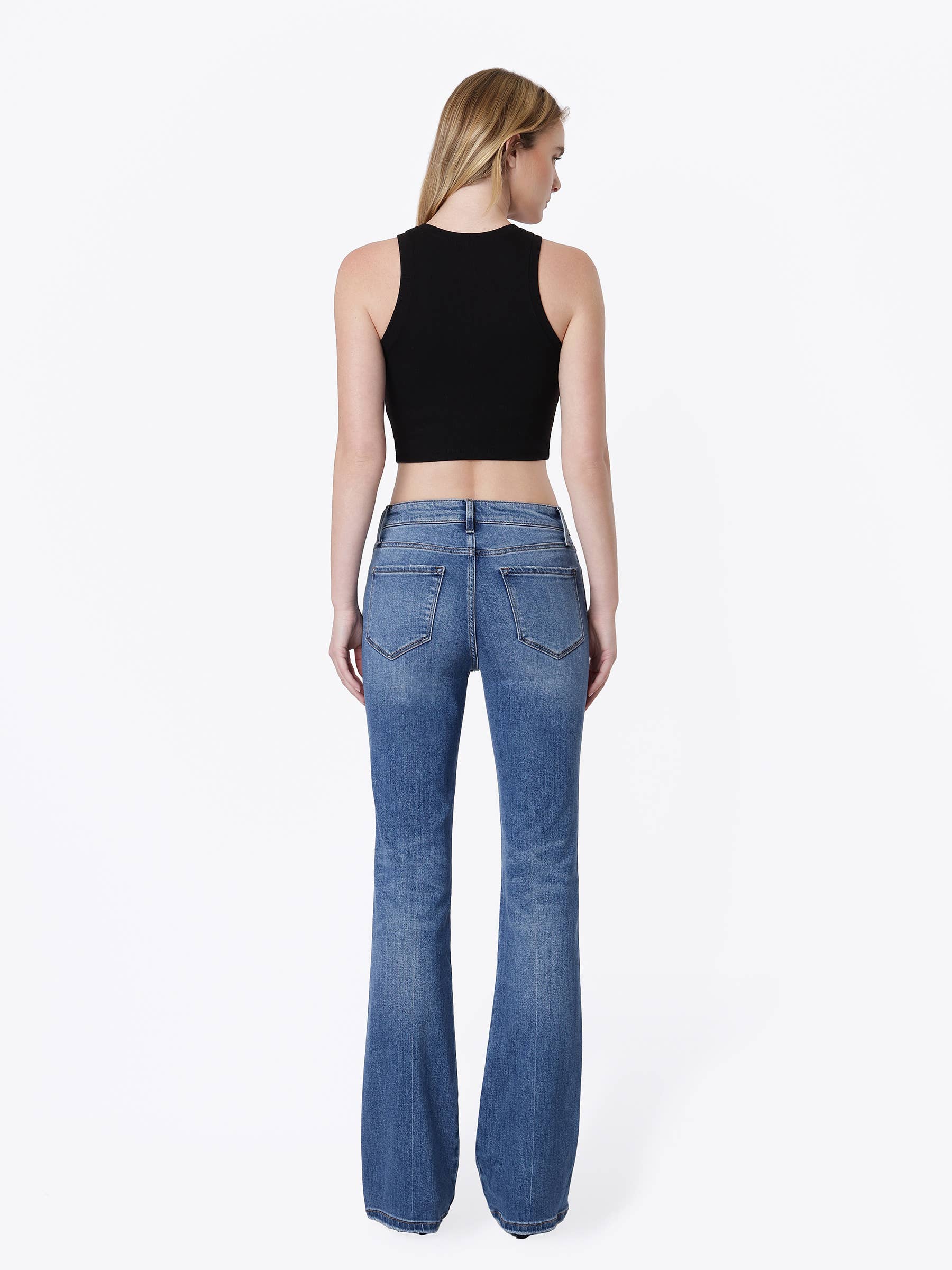 HIGH RISE MEDIUM DARK WASH FULL LENGTH BOOTCUT JEANS F5099