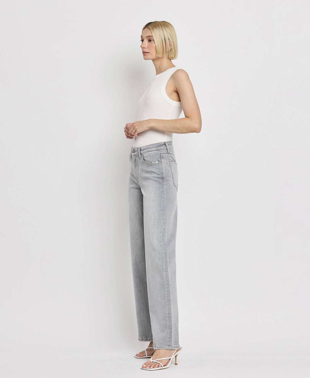 HIGH RISE LIGHT GREY WIDE LEG JEANS F5651