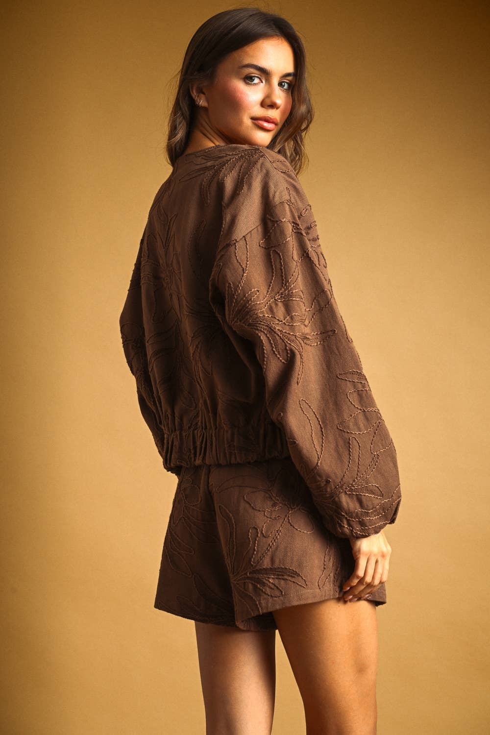 J6175ST   FLORAL JACQUARD ZIP UP JACKET