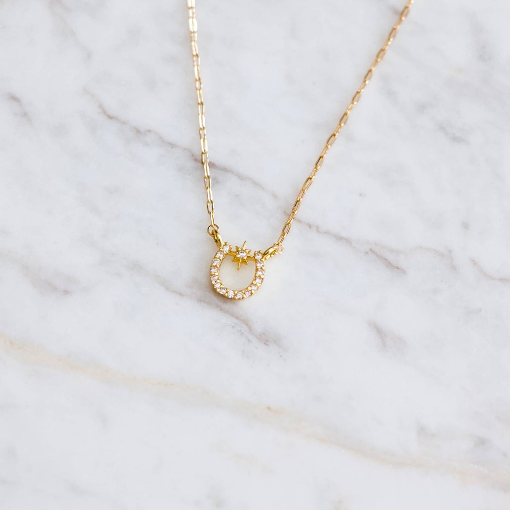 Zircon Lucky Horseshoe Necklace - Gold Filled