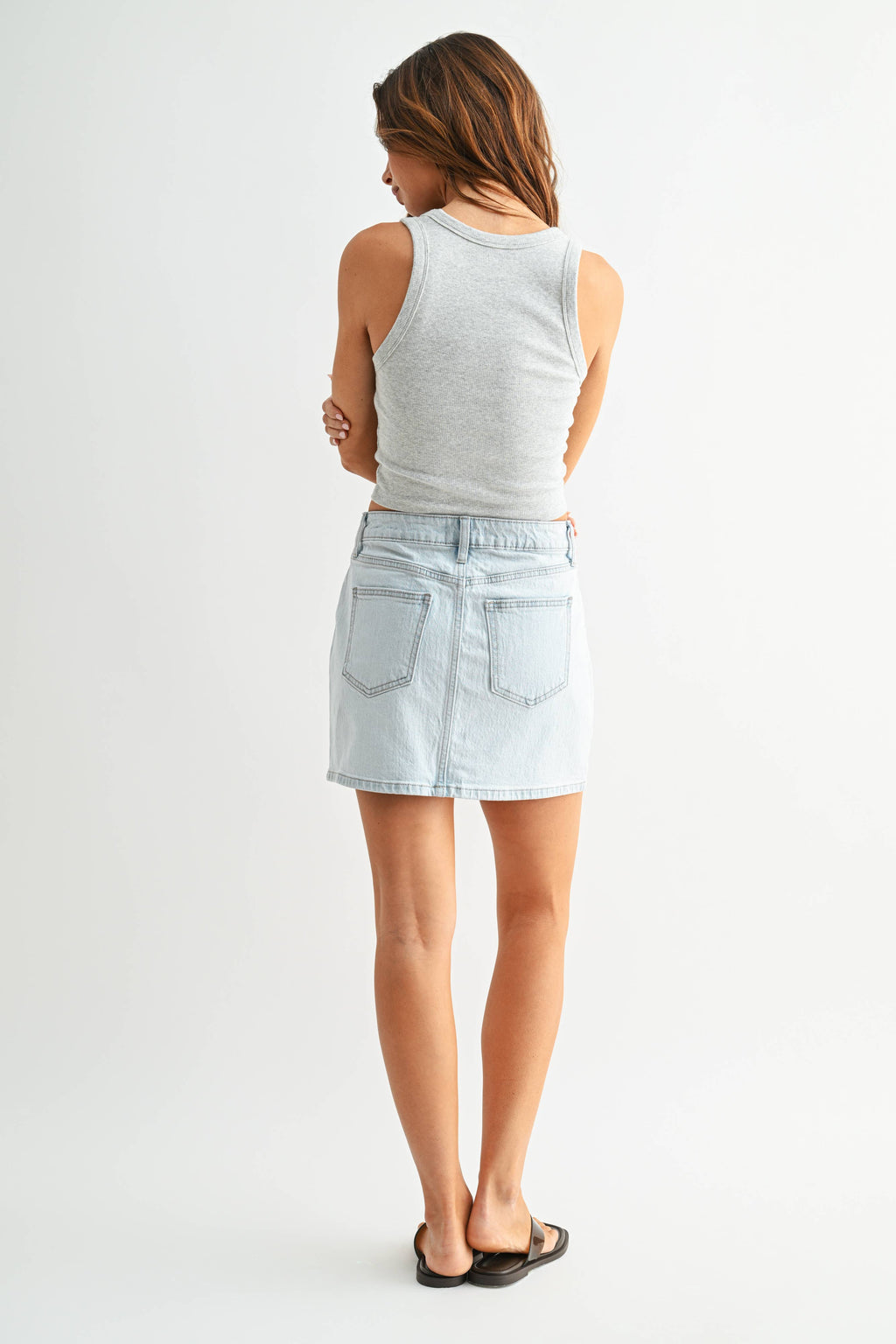 Western Studded Skirt - LIGHT DENIM - DK699