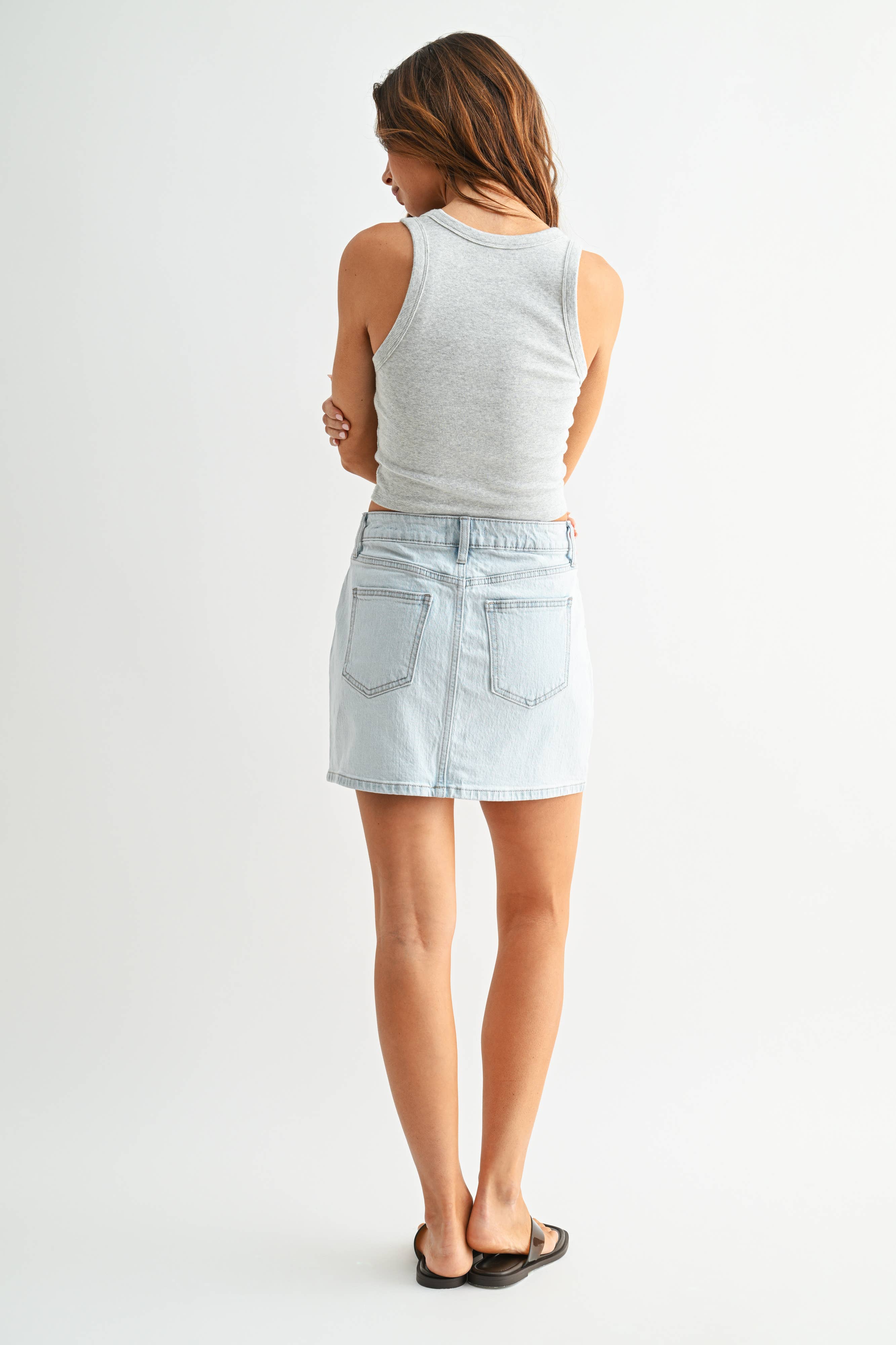Western Studded Skirt - LIGHT DENIM - DK699