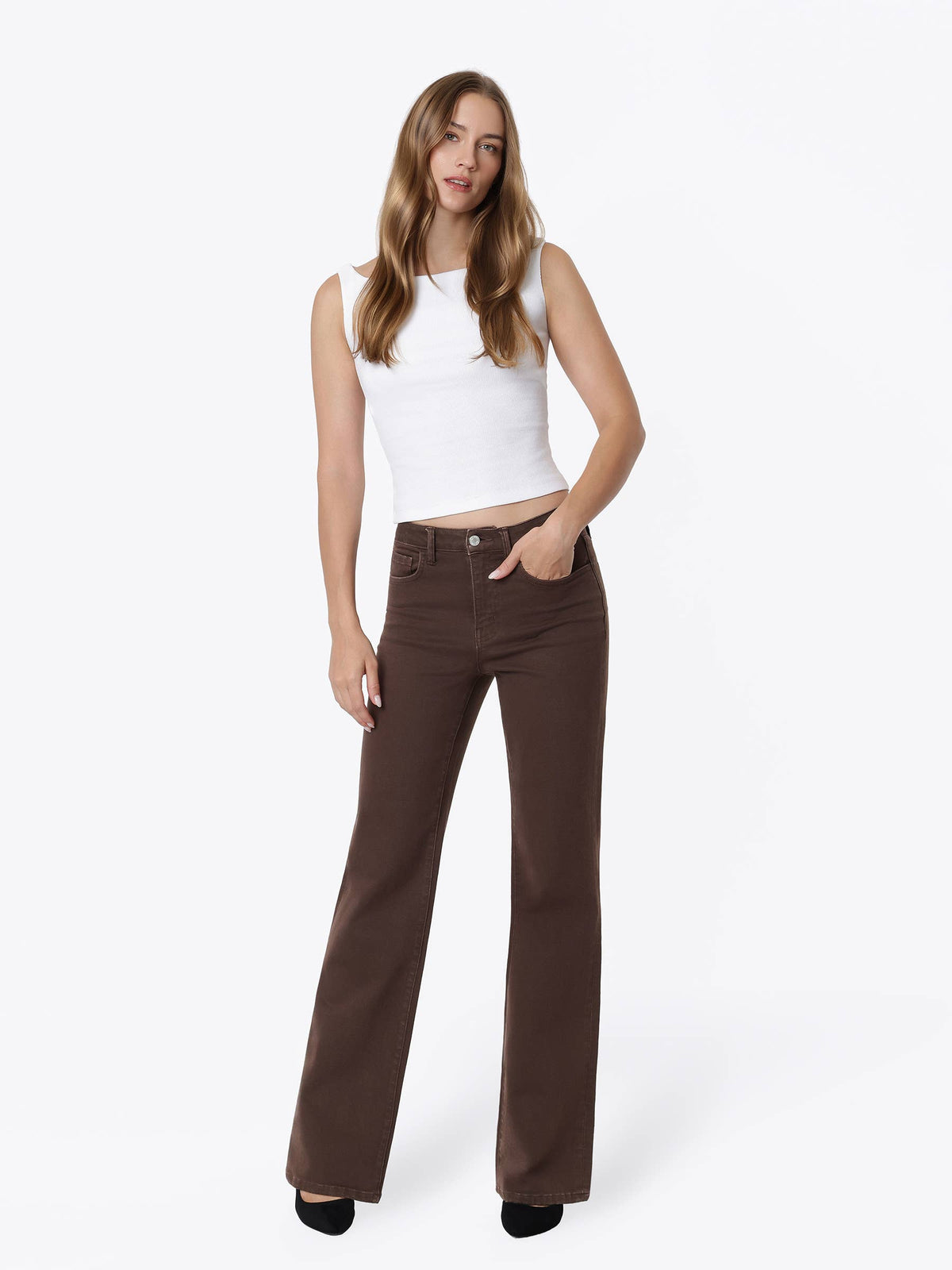HIGH RISE COLOR SLIM WIDE JEANS T7714SAL