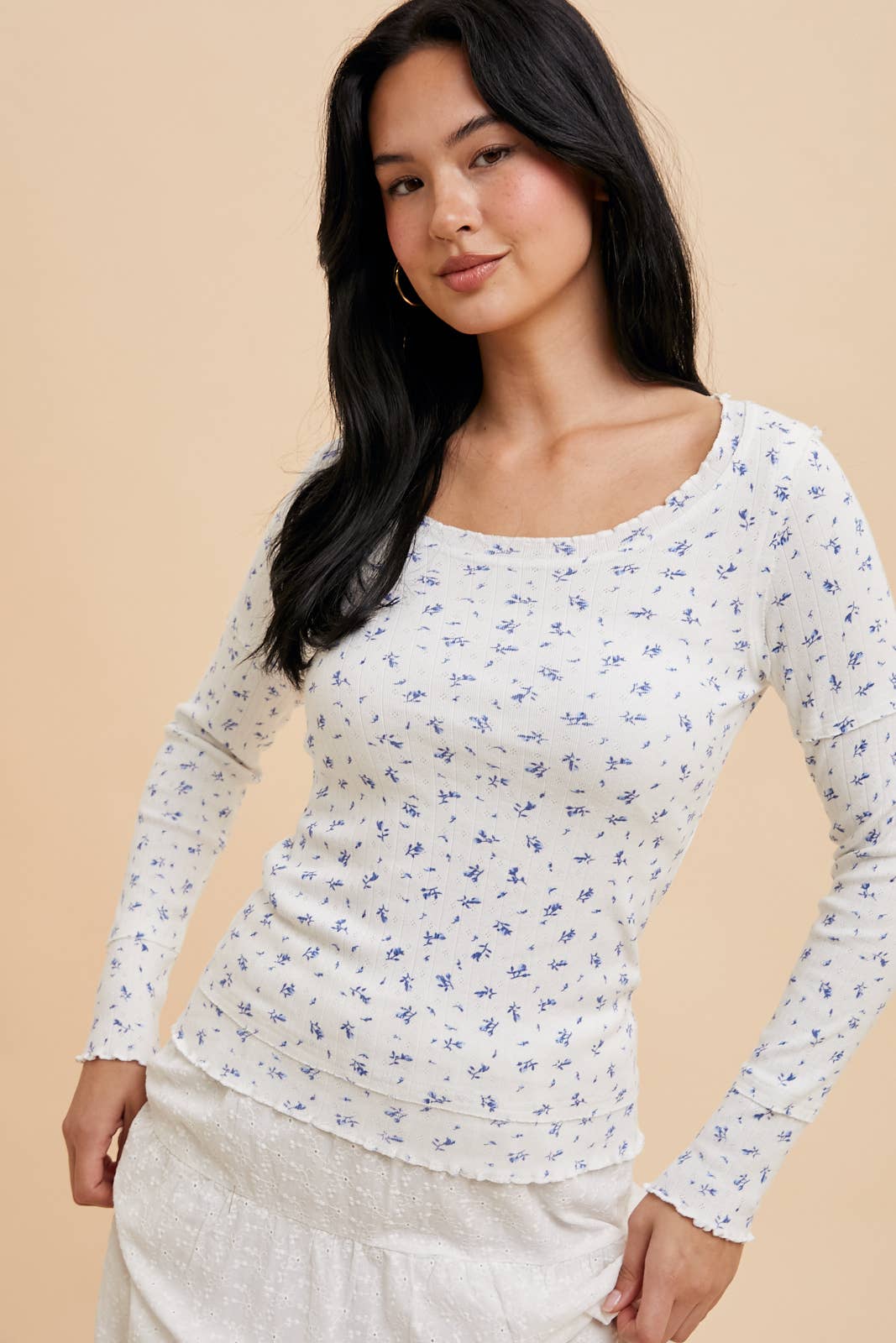 LETTUCE EDGE COTTON FLORAL TOP