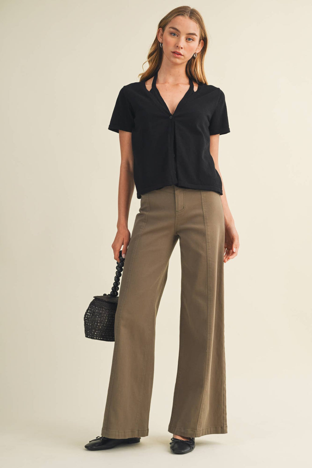Halter Strap V-Neck Knit Blouse
