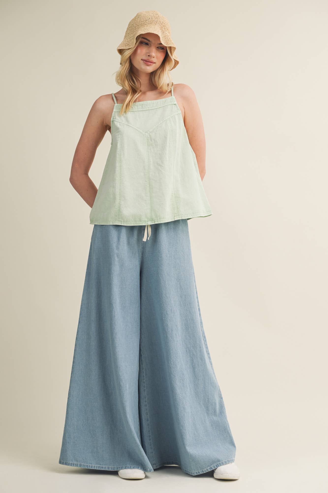 Washed V-Stitch Square Neck Tank