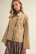 Tie-Front Bell Sleeve Poplin Jacket