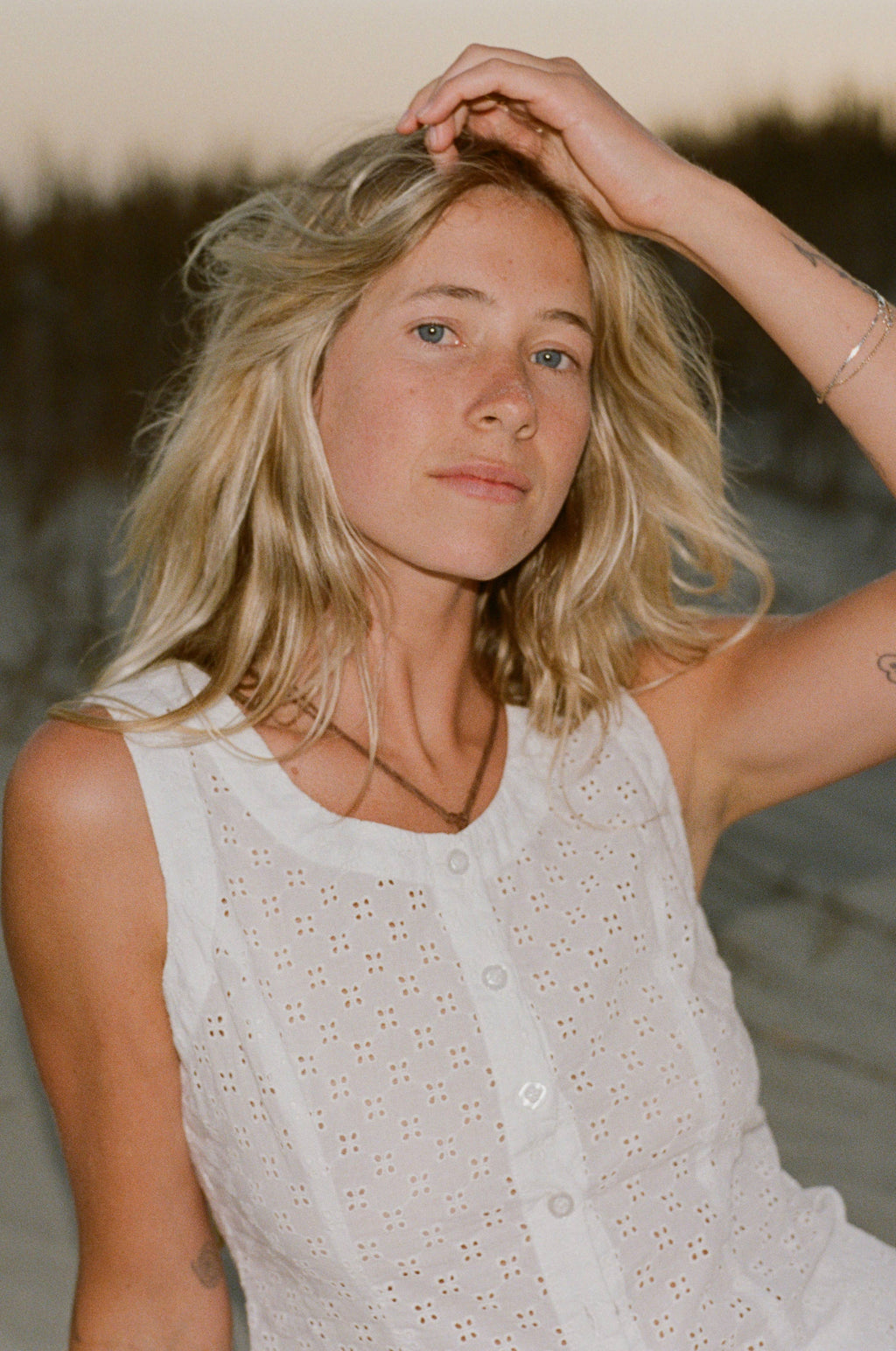 VINTAGE COTTON EYELET LACE TANK TOP