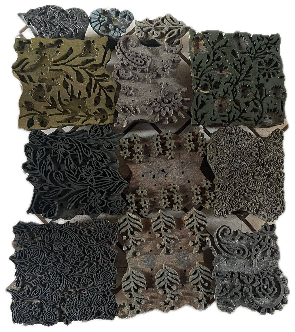 Block Print Leaf Squares Pillow