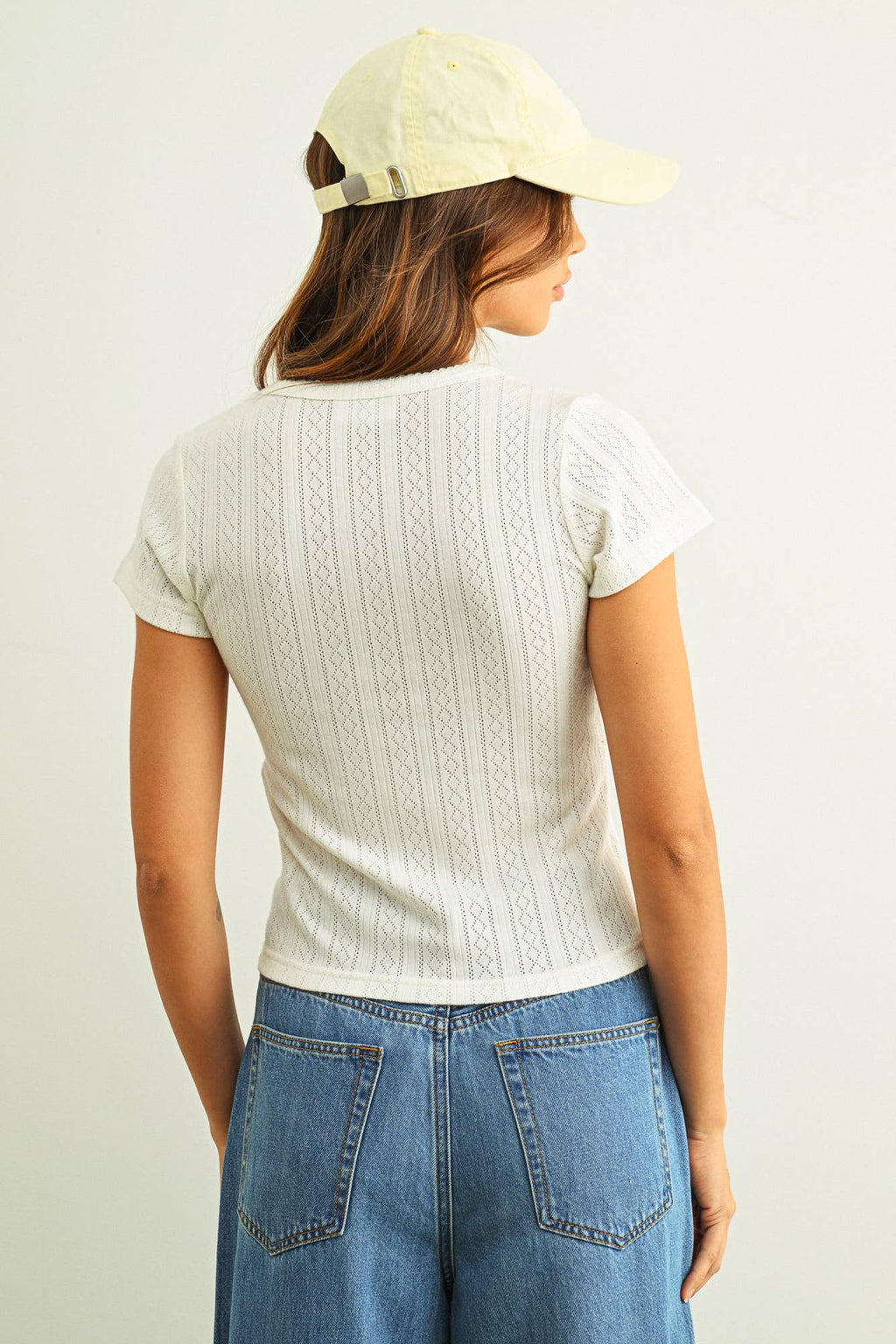 ET6157   POINTELLE FABRIC SHORT SLEEVE TOP