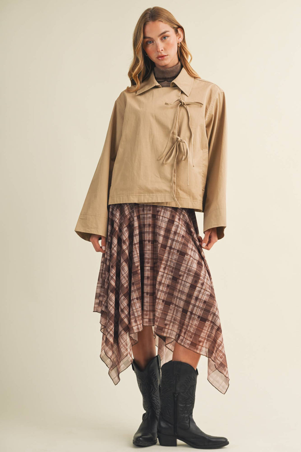 Tie-Front Bell Sleeve Poplin Jacket
