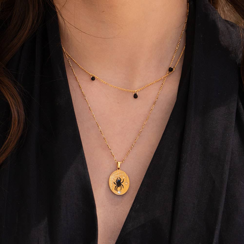 Black Spider Pendant Necklace