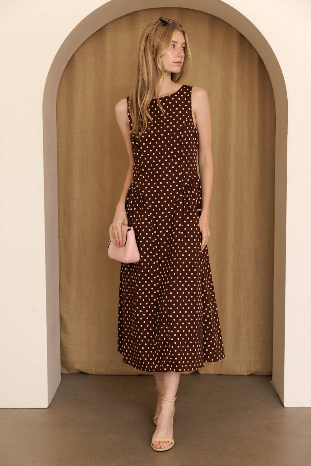 JD10237-1 - POLKA DOT FIT & FLARE MIDI DRESS