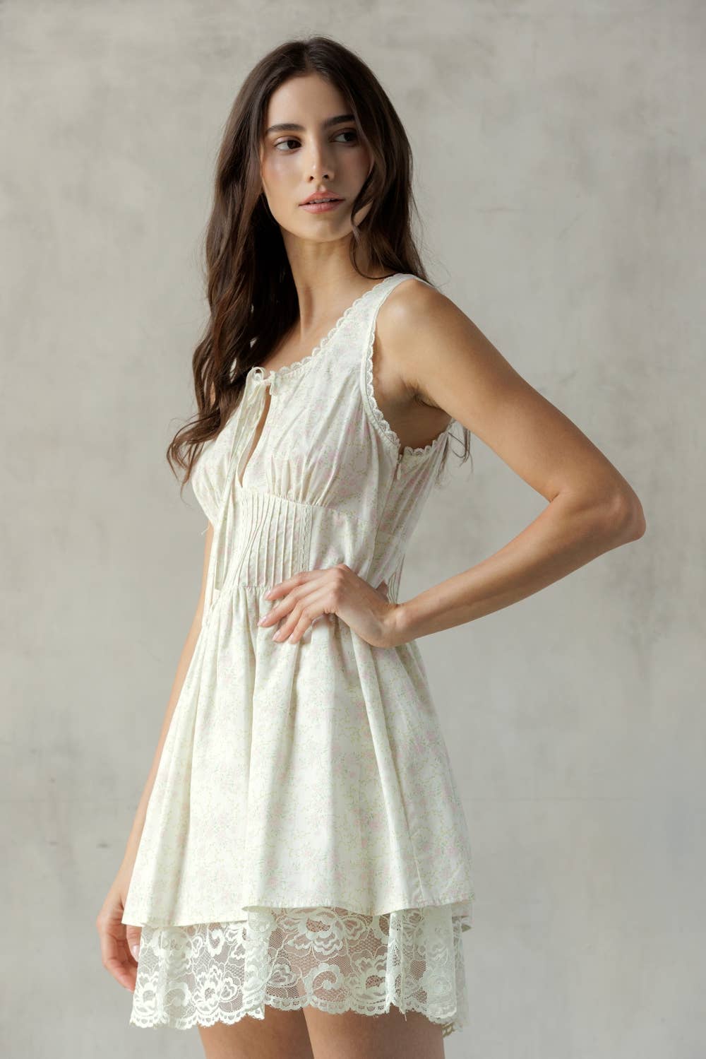JD8144 - LACE TRIM FLORAL MINI DRESS