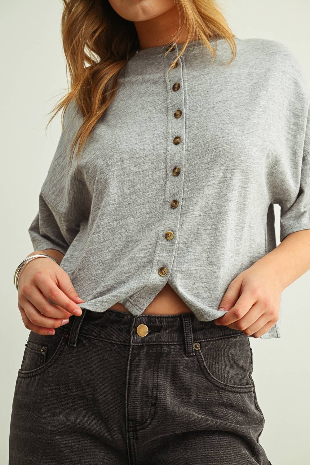 ET7639   BUTTON DOWN ROUND NECK HALF SLEEVE TOP