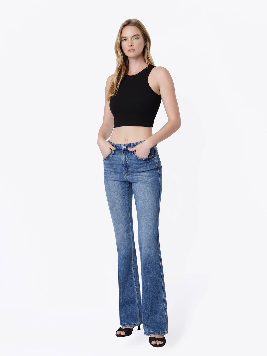 HIGH RISE MEDIUM DARK WASH FULL LENGTH BOOTCUT JEANS F5099