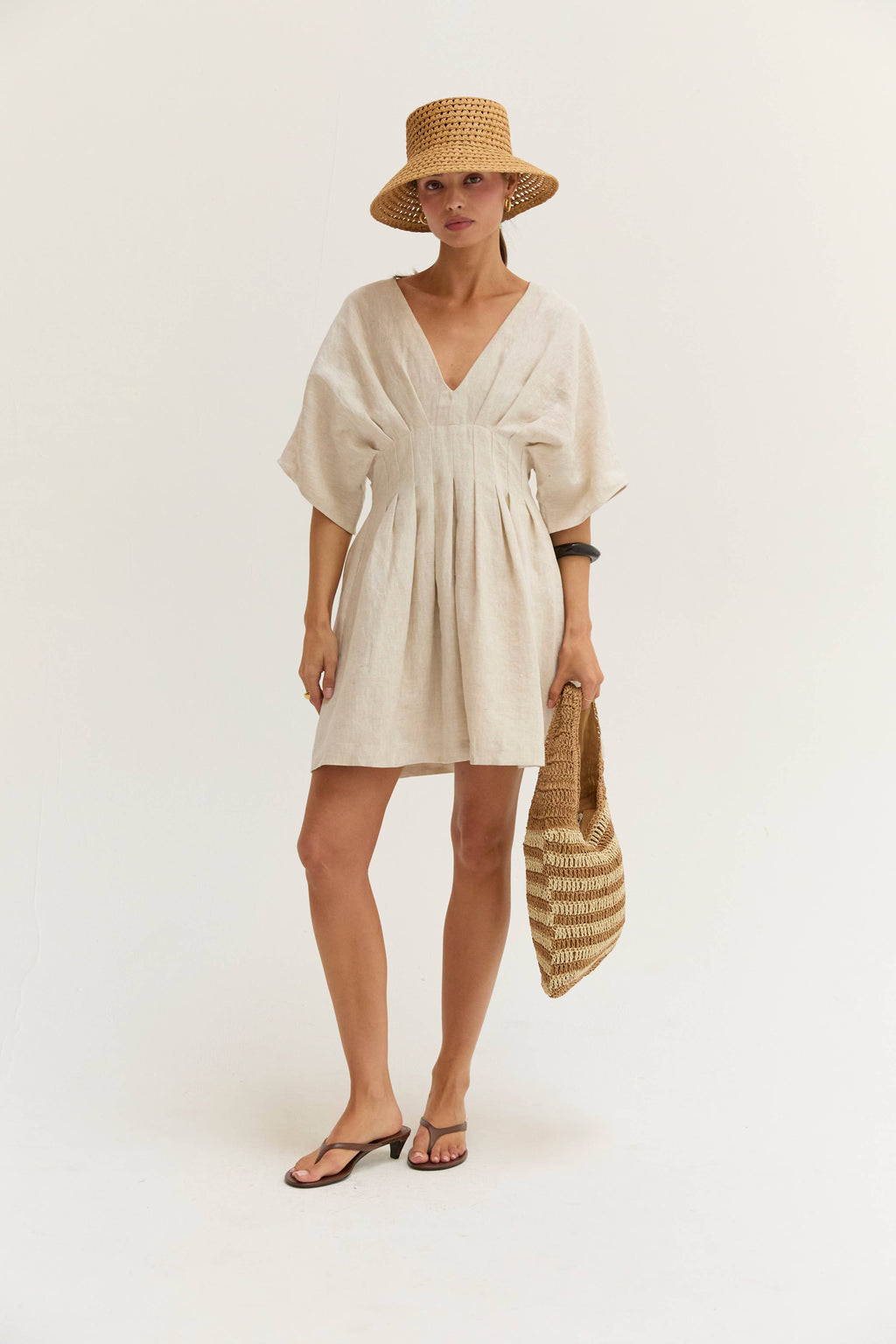 CD9813 - Thea Pleated Linen Mini Dress