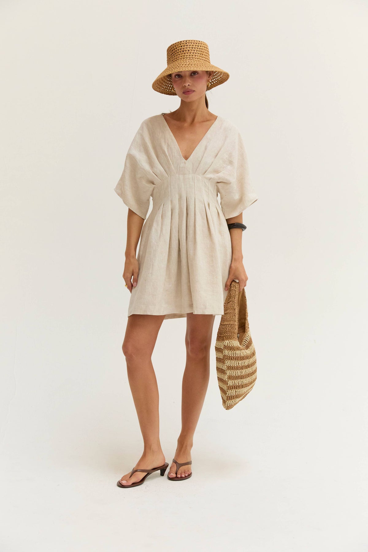 CD9813 - Thea Pleated Linen Mini Dress