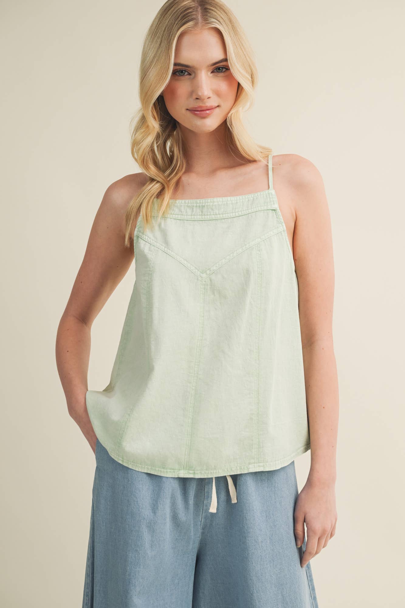 Washed V-Stitch Square Neck Tank
