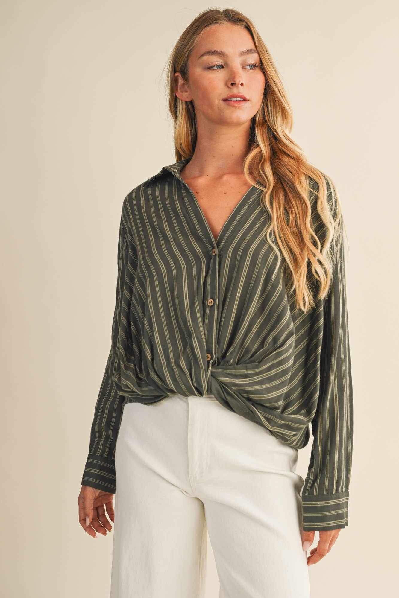 Vertical Stripe Twist Front Shirt