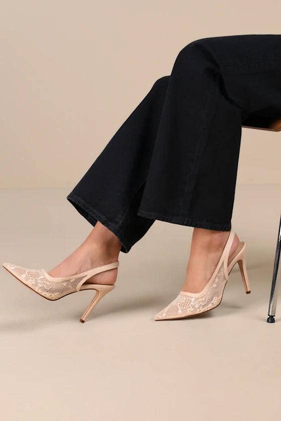 BETHANY-1 POINTED TOE LACE SLINGBACK STILETTO HEEL