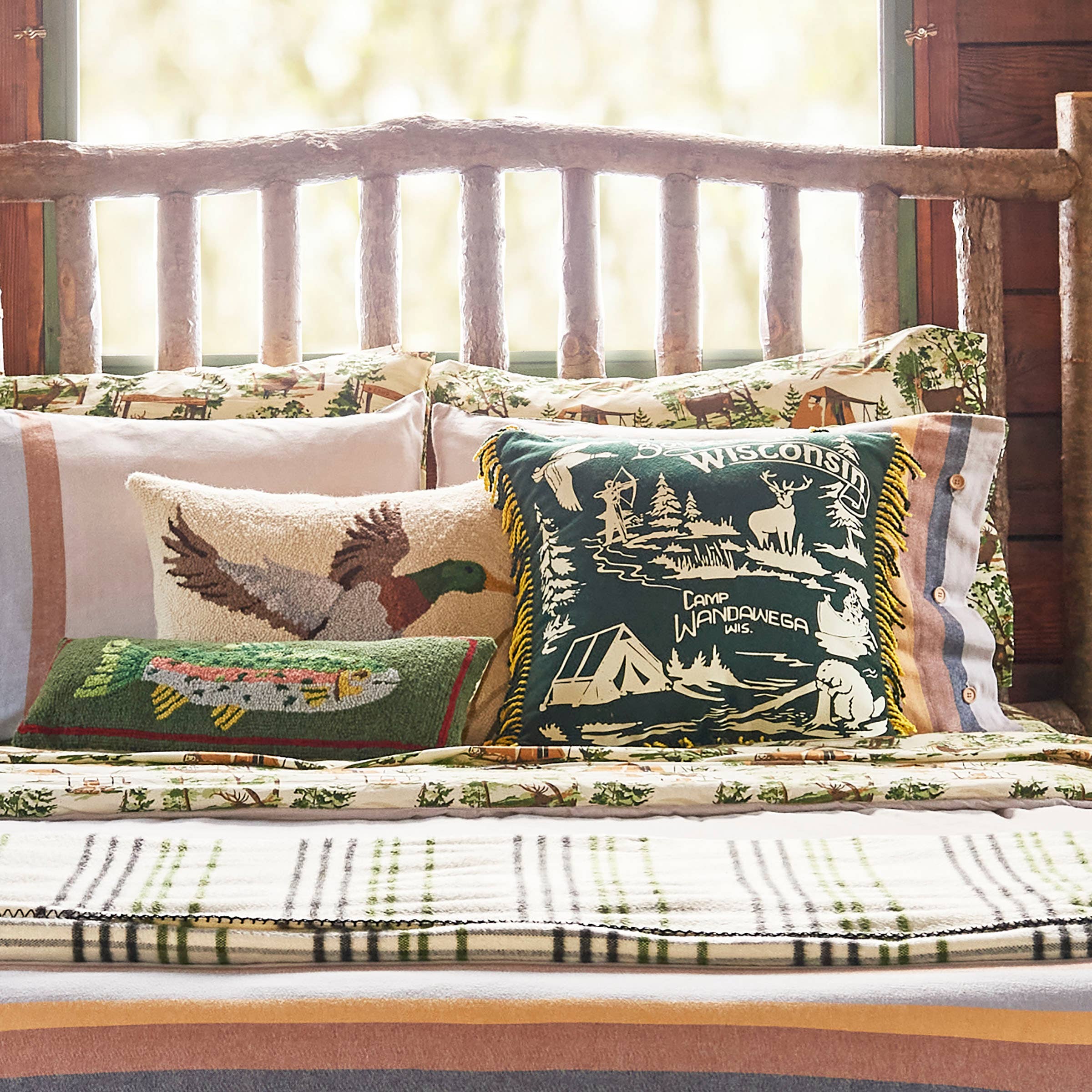 CAMP WANDAWEGA TROUT HOOK PILLOW - Camp W