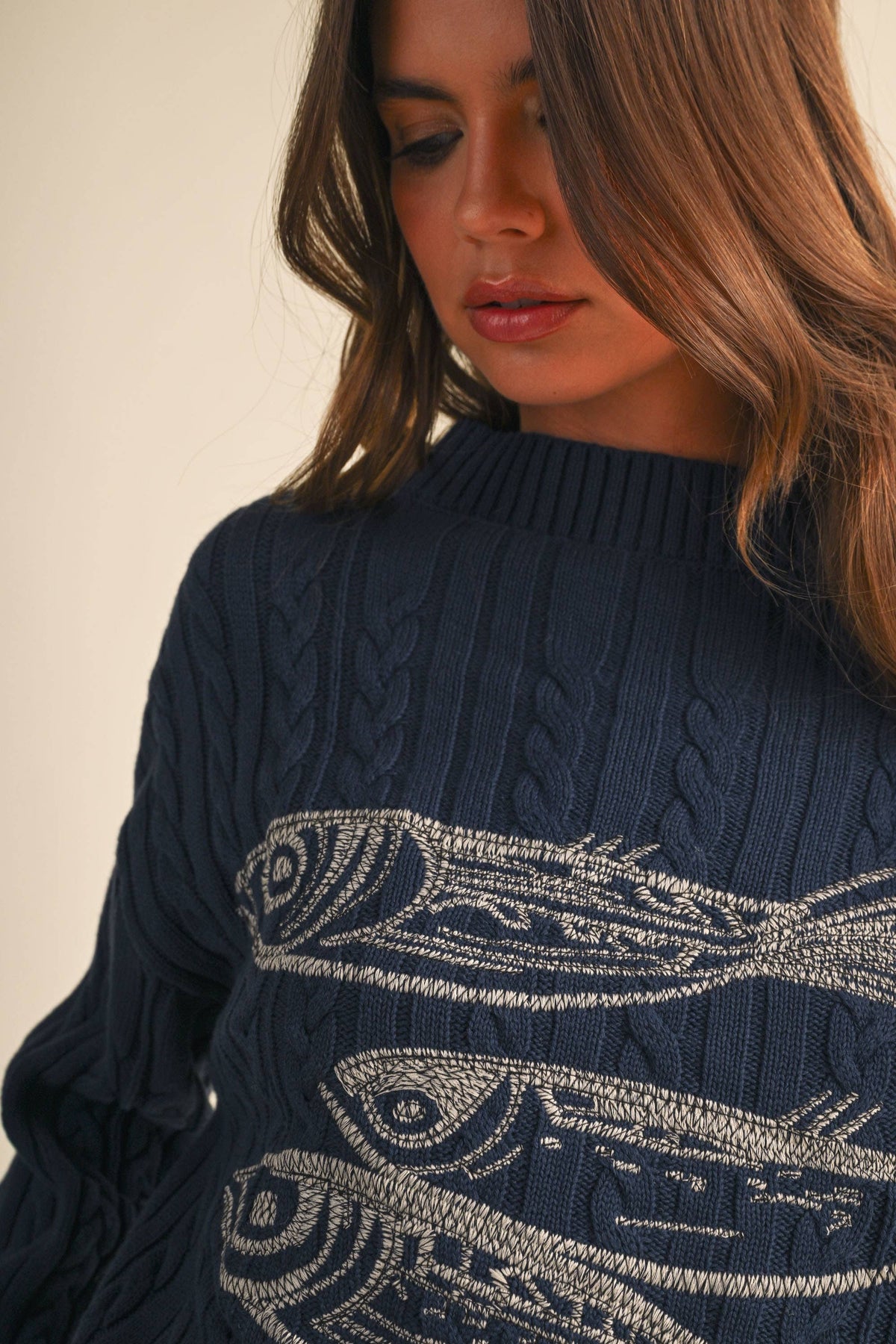 IT4935 BOAT NECK EMBROIDERED HERRING SWEATER TOP