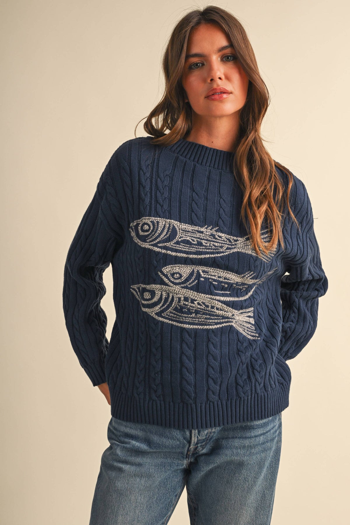 IT4935 BOAT NECK EMBROIDERED HERRING SWEATER TOP