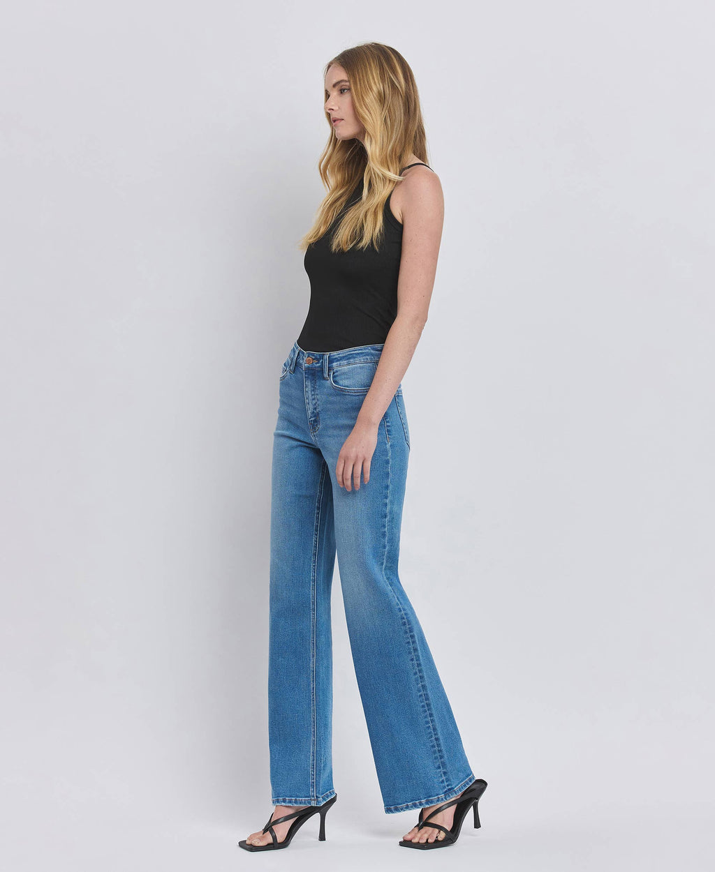 HIGH RISE MEDIUM WASH WIDE JEANS F5296MD