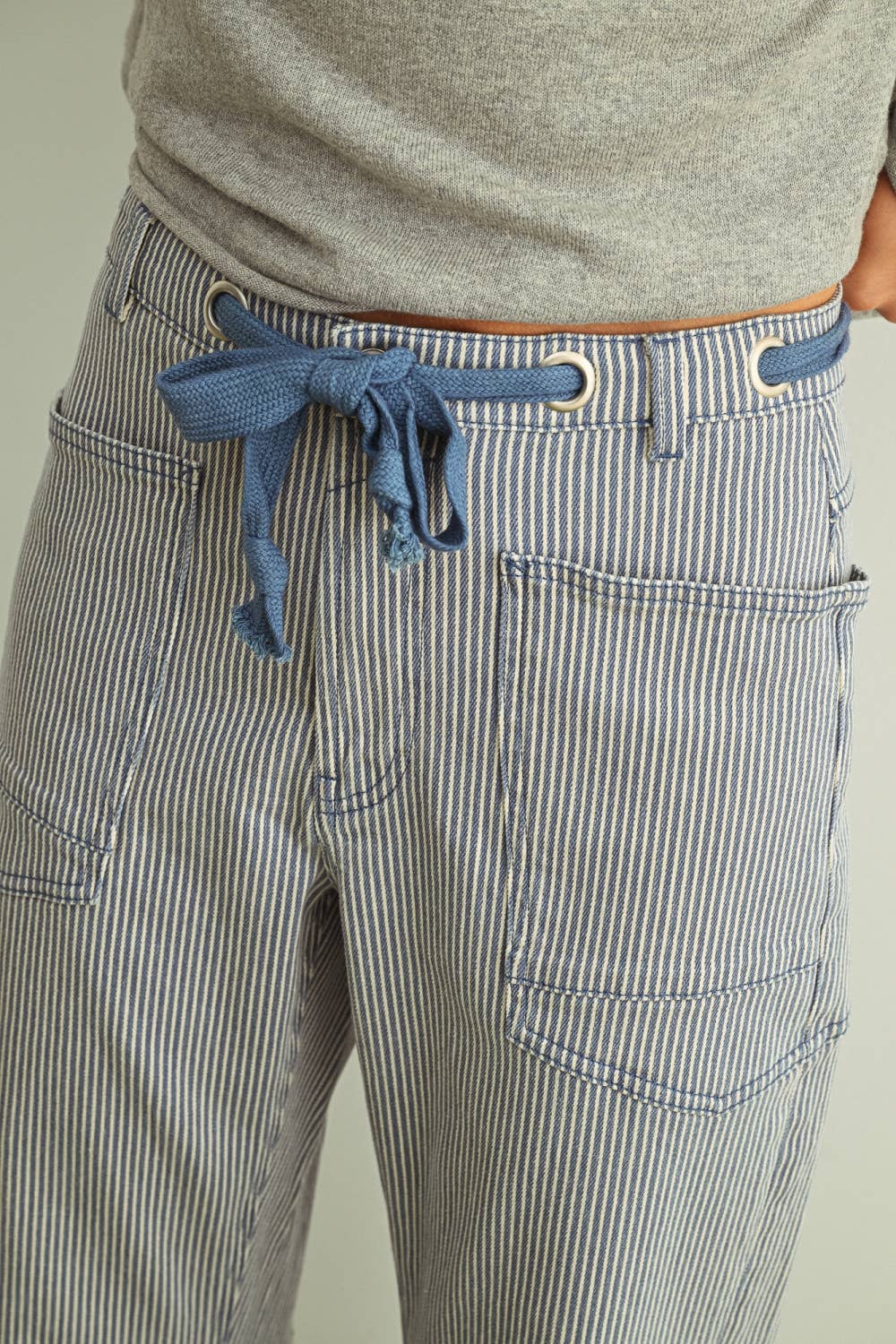 P6194   STRIPED PATTERN WASHED BARREL PANTS WITH BELT