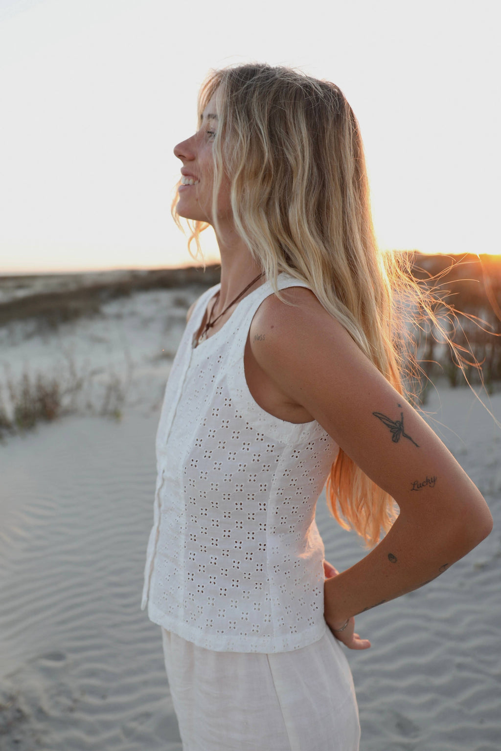 VINTAGE COTTON EYELET LACE TANK TOP