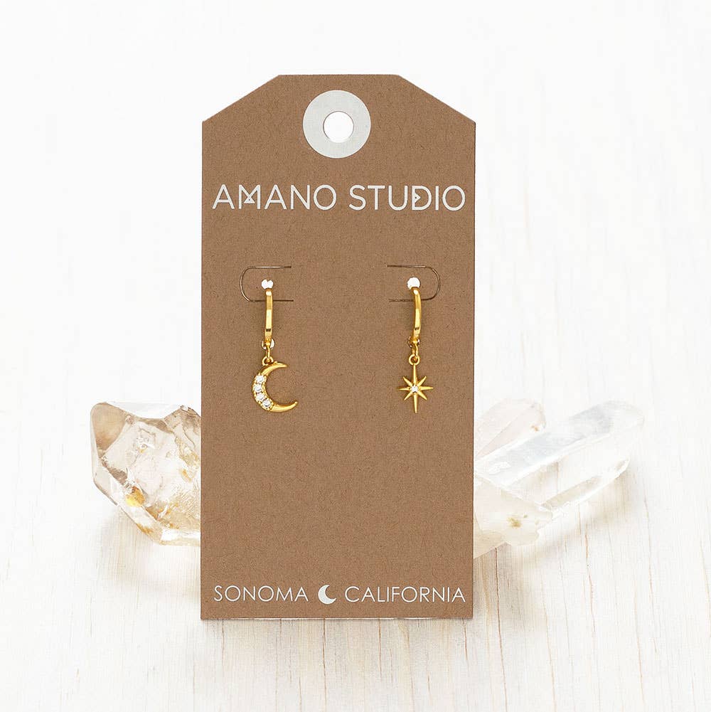 Moon and Star Huggie Hoop Earrings